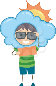 Illustration of a Kid Holding Blank Note Representing a Sunny Weather