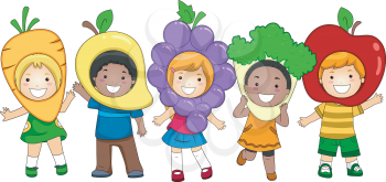 Illustration of Kids Dressed as Fruits and Vegetables