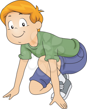 Illustration of a Kid Getting Ready to Sprint