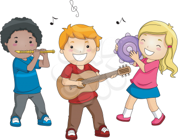 Illustration of Kids Playing Different Musical Instruments