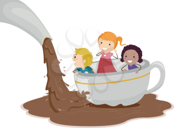 Illustration of Kids Playing in a Chocolate Pond
