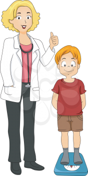 Illustration of a Kid with His Weight Being Measured