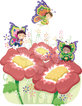 Illustration of Kids Dressed Up as Butterflies