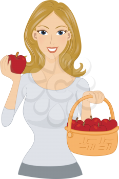 Illustration of a Girl Holding a Basket of Apples
