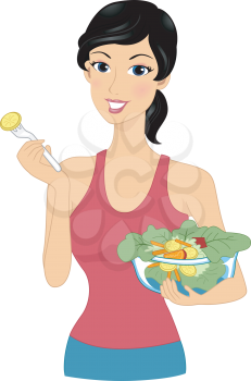 Illustration of a Girl Holding a Bowl of Salad