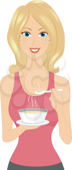 Illustration of a Girl Holding a Bowl of Soup