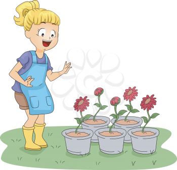 Illustration of a Kid Paying Her Plants a Visit