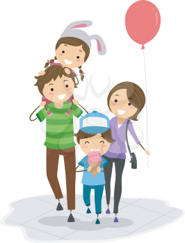 Illustration of a Family in a Theme Park