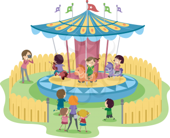 Illustration of Kids Riding a Merry-Go-Round