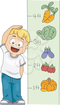 Illustration of a Kid Measuring His Height