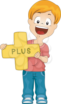 Illustration of a Kid Holding a Plus Sign