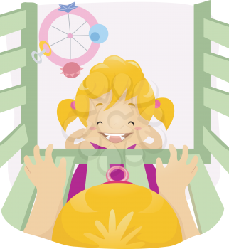 Illustration of a Kid Smiling in Front of a Baby
