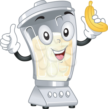 Mascot Illustration Featuring a Blender Preparing a Banana Shake