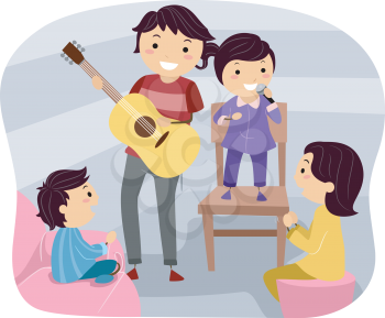 Illustration of a Family Holding a Cultural Night