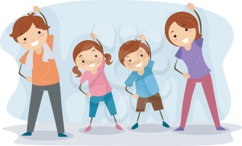 Illustration of a Family Exercising Together