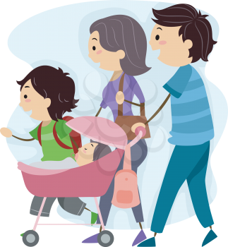 Illustration of a Family Taking a Stroll Together
