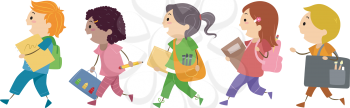 Illustration of Kids Going to Art School