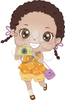 Illustration of a Young African-American Girl Holding a Camera
