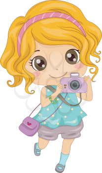 Illustration of a Young Caucasian Girl Holding a Camera