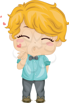 Illustration of a Young Boy Sending a Flying Kiss