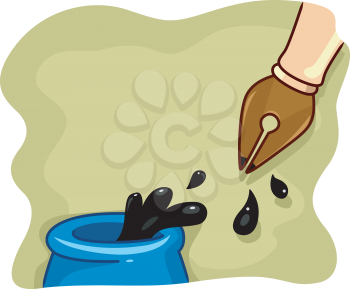 Illustration of a Fountain Pen Being Dipped in Ink