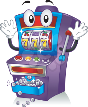 Mascot Illustration Featuring a Slot Machine Hitting the Jackpot