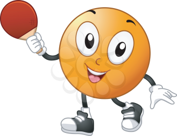 Illustration of a Table Tennis Mascot Holding a Racket