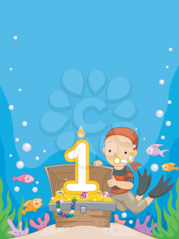 Illustration of a Boy Celebrating His Birthday Underwater