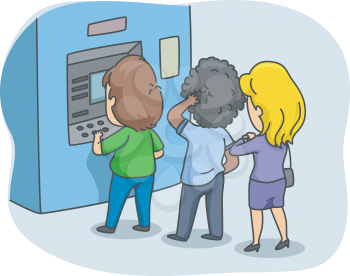 Illustration of People Queuing in Front of an ATM