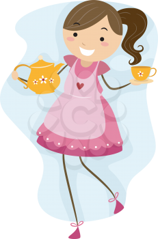 Illustration of a Girl Making Preparations for a Tea Party