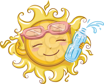Illustration Featuring the Sun Holding a Bottled Water
