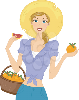Illustration of a Woman Celebrating Grapefruit Month