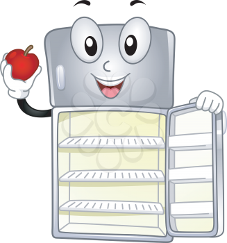 Mascot Illustration Featuring a Refrigerator Holding an Apple