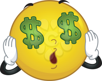 Illustration of a Money-crazed Smiley Seeing Dollars
