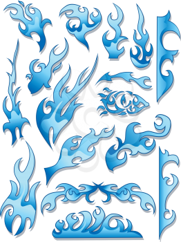 Illustration Featuring Blue Flames with Different Designs