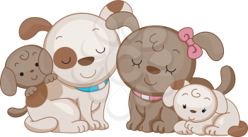 Illustration Featuring a Family of Dogs