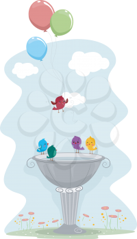 Illustration of a Bird Carrying Balloons