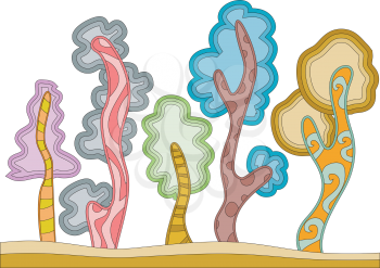 Royalty Free Clipart Image of Abstract Trees With a Wobbly Design