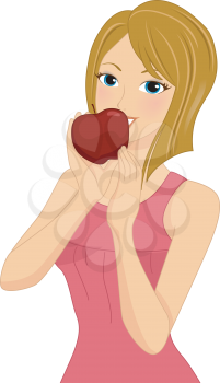 Royalty Free Clipart Image of a Woman With an Apple