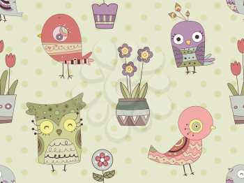 Royalty Free Clipart Image of a Bird and Potted Plant Background