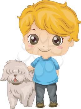 Royalty Free Clipart Image of a Boy With His Pet Dog