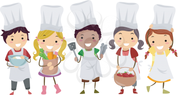 Illustration of Stickman Kids as Little Chefs