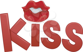 Illustration of Red Kiss Text with Kiss Mark
