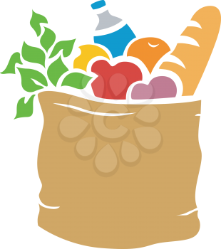 Illustration of Grocery Bag Full of Groceries Stencil