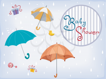 Illustration of Baby Shower Invitation Card Design with Umbrellas