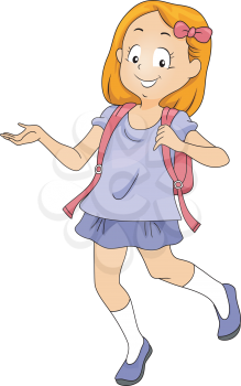 Illustration of a Smiling Kid Girl Student with Hands Open wearing a Backpack 