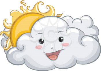 Illustration of a Happy Cloud Mascot with Sun