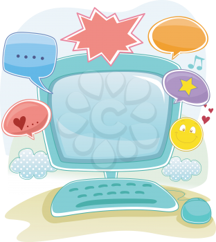 Background Illustration of Online Communication on Desktop PC Frame