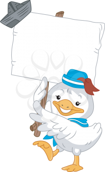 Illustration of Duck Sailor carrying  a Blank Board with Paper Boat on Top