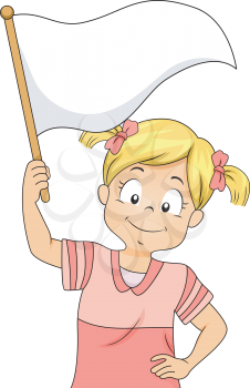 Illustration of a Little Kid Girl Waving a Blank White Flag